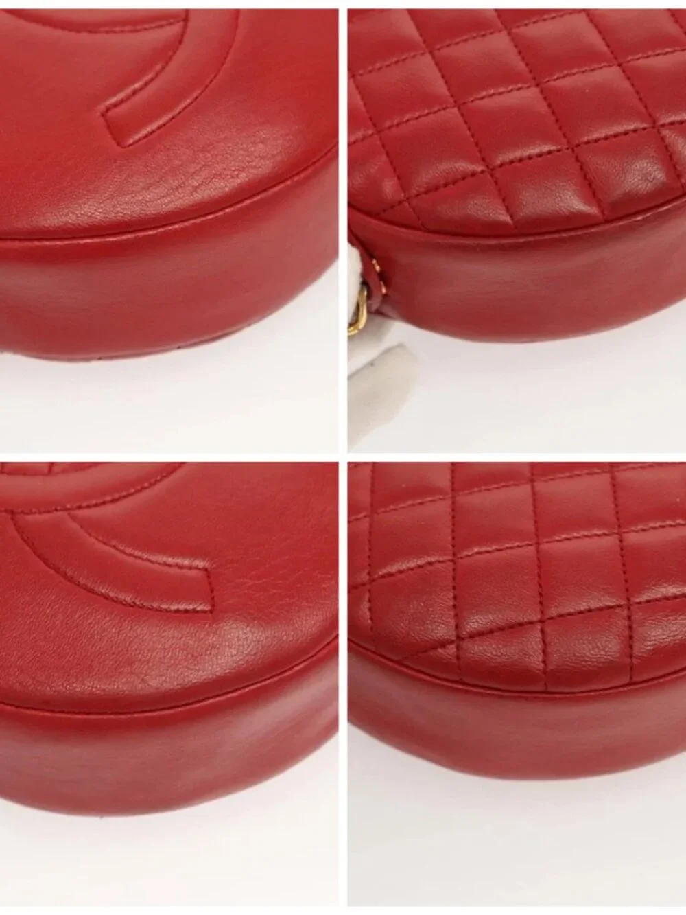 CHANEL Chain Shoulder Bag Lamb Skin Red Gold CC Auth 127505